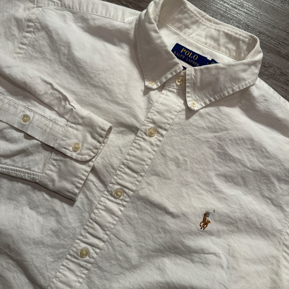 Polo Ralph Lauren Shirt Mens XL White Oxford OCBD Classic Fit Preppy Flesh Pony